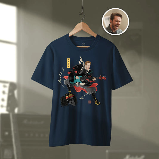 Custom Portrait Samurai Bassist Japanese Ukiyo-e Unisex Organic T-shirt