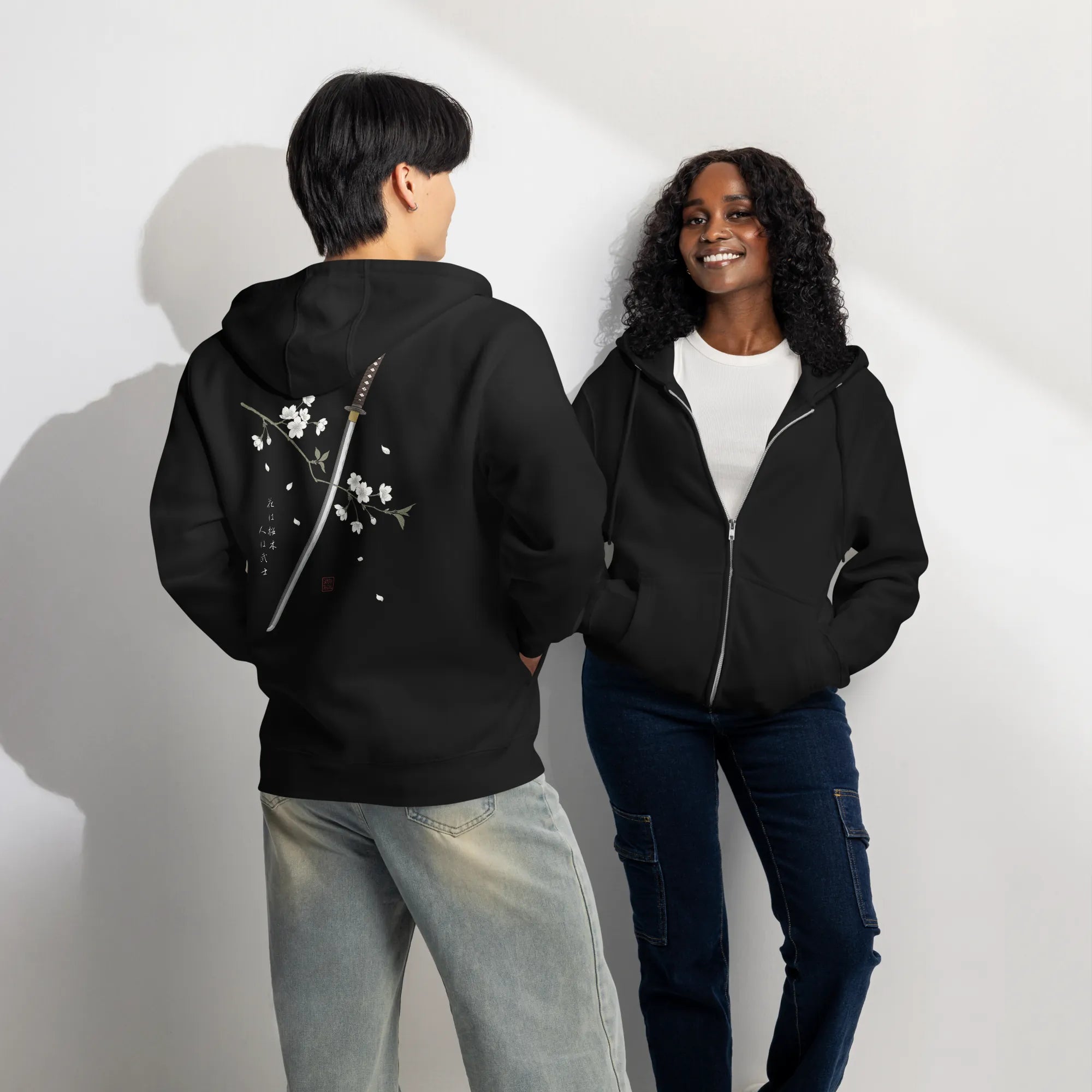 Sakura Katana Samurai Zip Hoodie | Japanese Cherry Blossom Hoodie