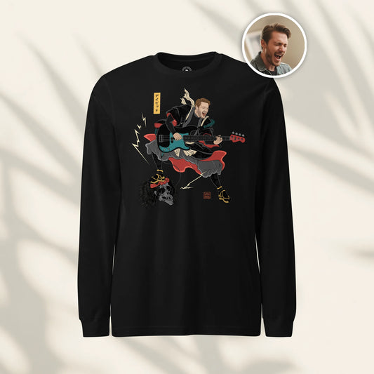 Custom Portrait Samurai Bassist Japanese Ukiyo-e Unisex Long Sleeve Tee