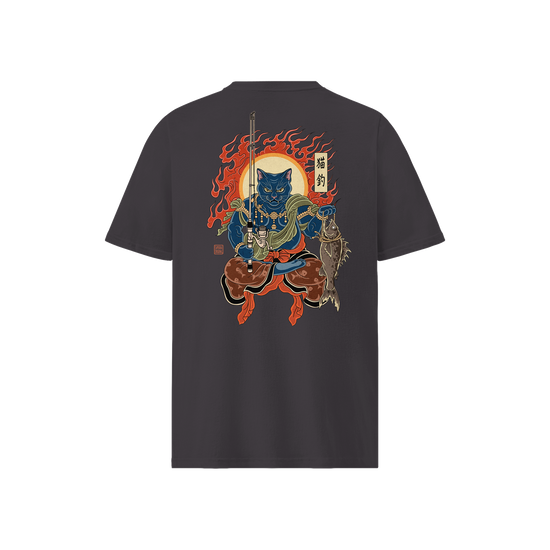 The Great Neko Fishing Organic T-shirt Anthracite - Samurai Original