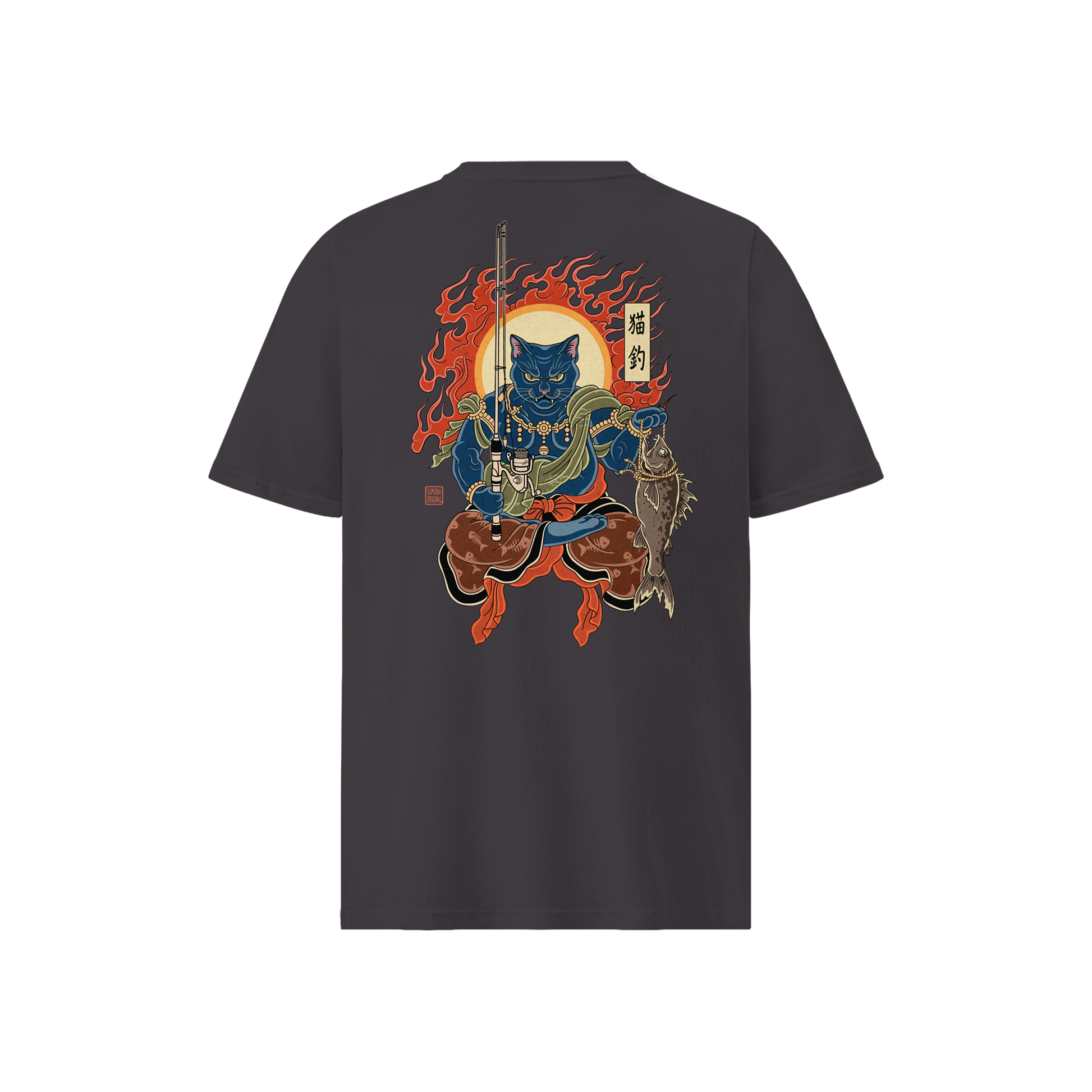 The Great Neko Fishing Organic T-shirt Anthracite - Samurai Original