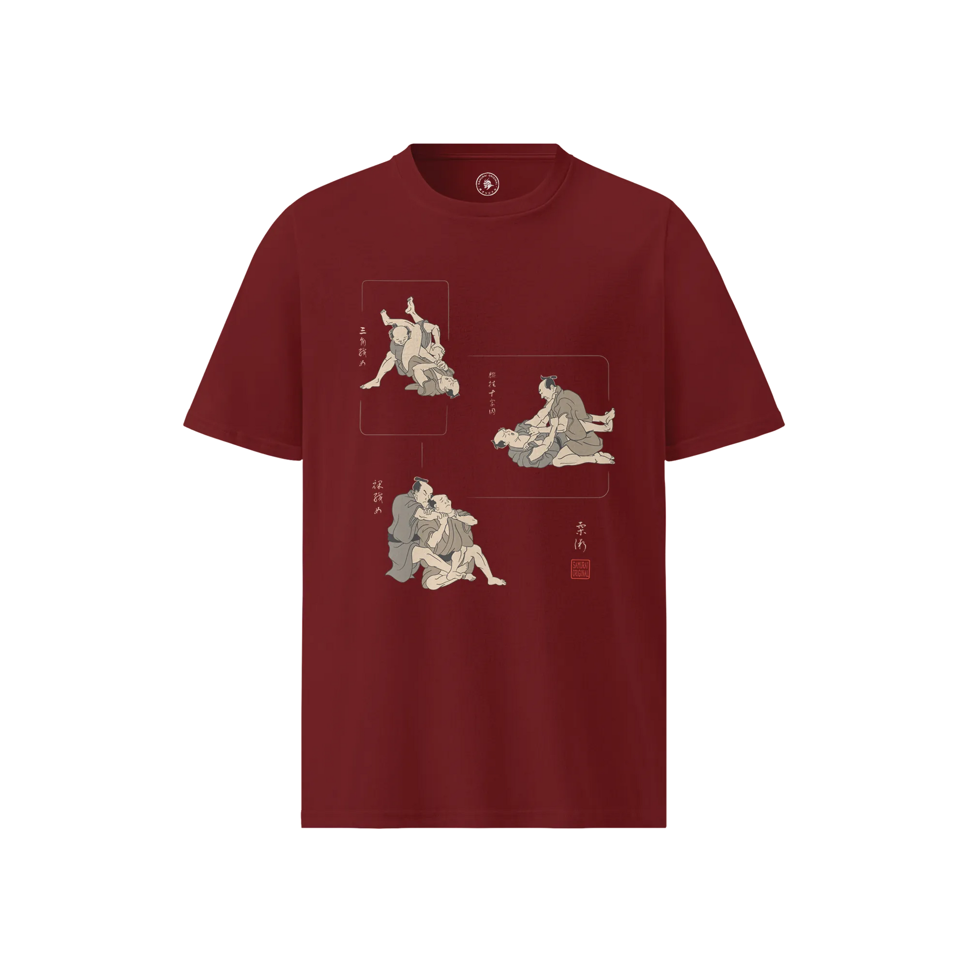 BJJ Ukiyo-e Skills Organic T-shirt Burgundy - Samurai Original