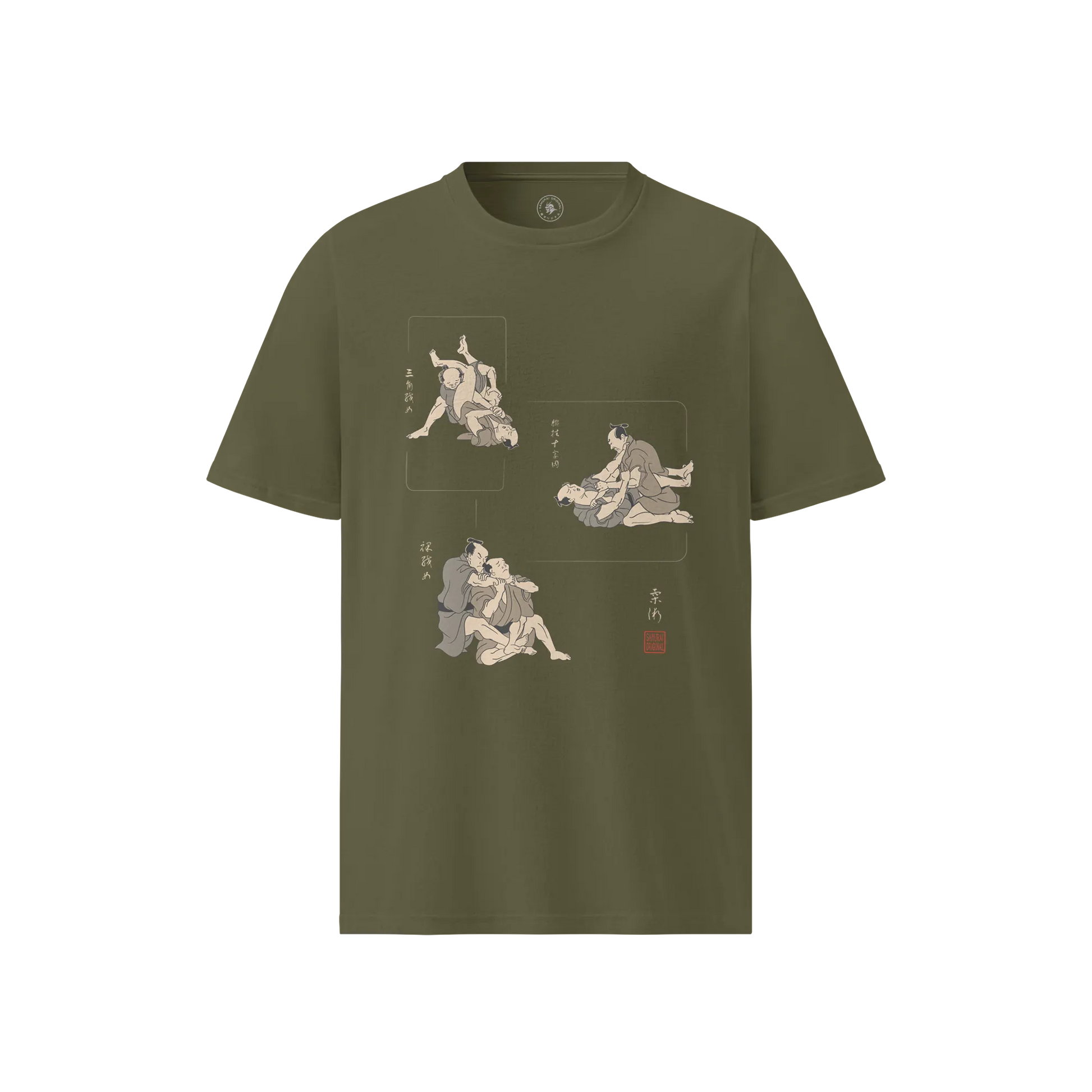 BJJ Ukiyo-e Skills Organic T-shirt Khaki - Samurai Original