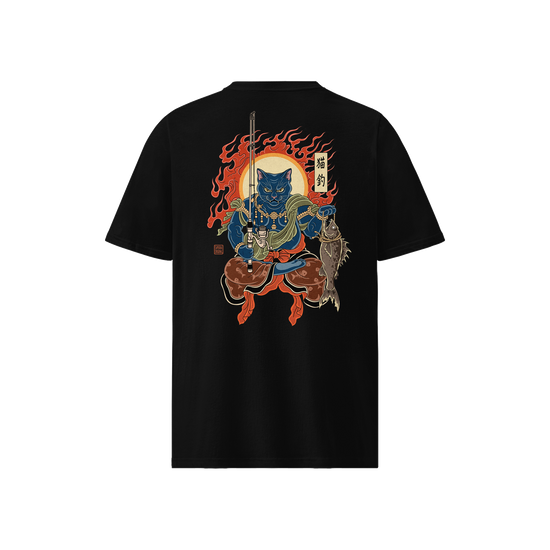 The Great Neko Fishing Organic T-shirt Black - Samurai Original