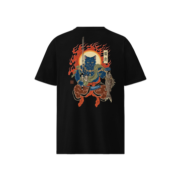 The Great Neko Fishing Organic T-shirt Black - Samurai Original