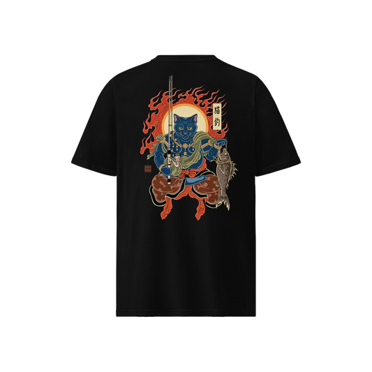 The Great Neko Fishing Organic T-shirt Black - Samurai Original