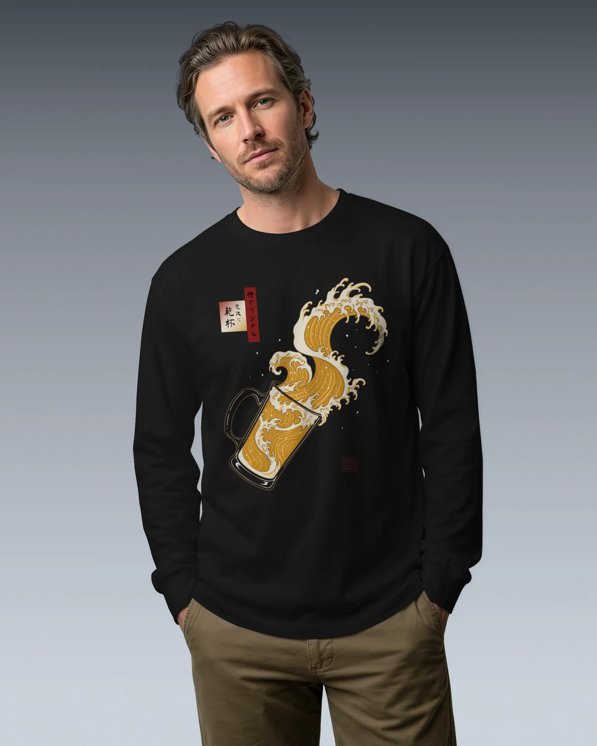 Beer Wave Ukiyo-e Unisex Long Sleeve Tee - Samurai Original
