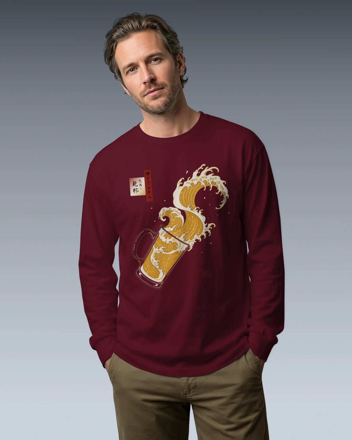 Beer Wave Ukiyo-e Unisex Long Sleeve Tee - Samurai Original