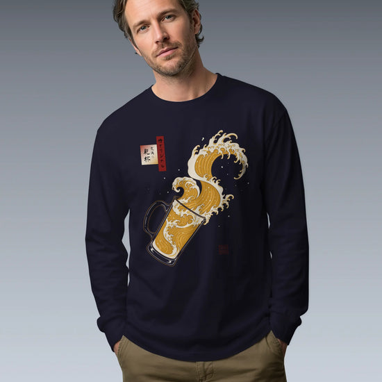 Beer Wave Ukiyo-e Unisex Long Sleeve Tee - Samurai Original