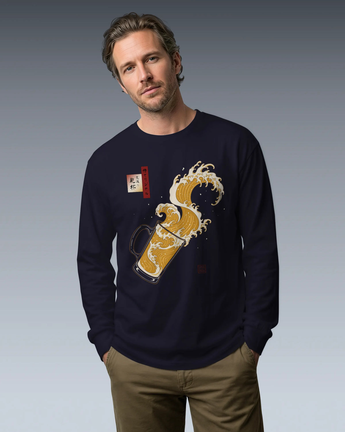 Beer Wave Ukiyo-e Unisex Long Sleeve Tee - Samurai Original