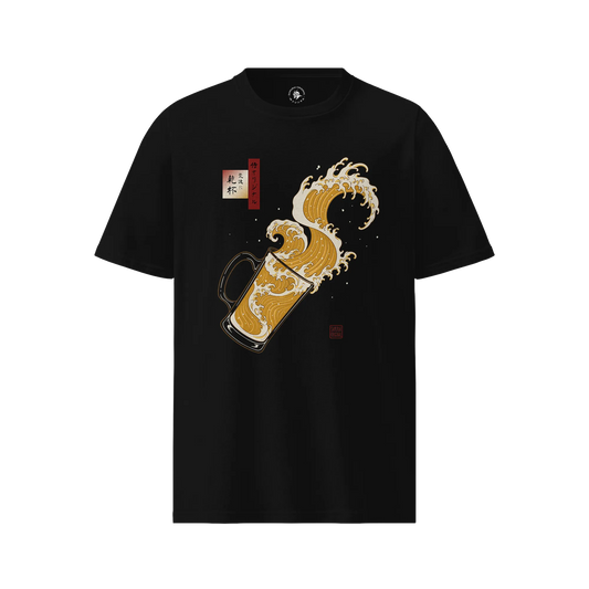 Beer Wave Ukiyo-e Organic T-Shirt Black - Samurai Original