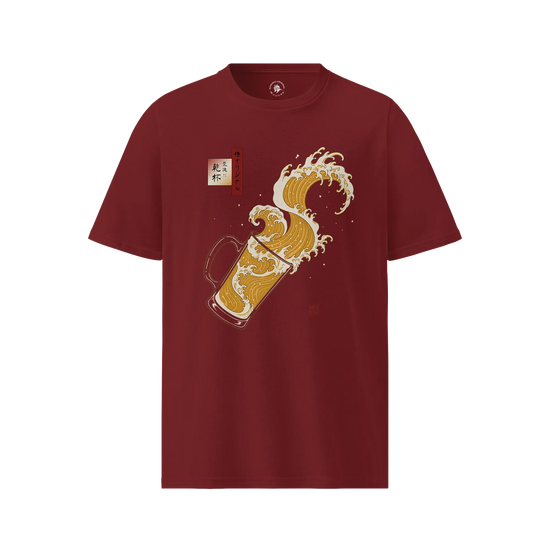 Beer Wave Ukiyo-e Organic T-Shirt Burgundy - Samurai Original