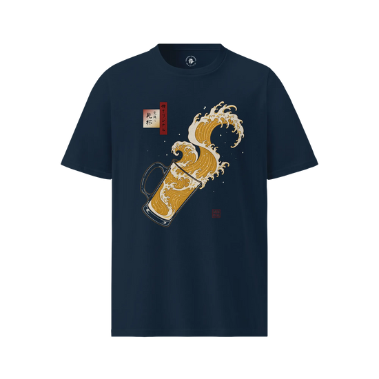 Beer Wave Ukiyo-e Organic T-Shirt French Navy - Samurai Original