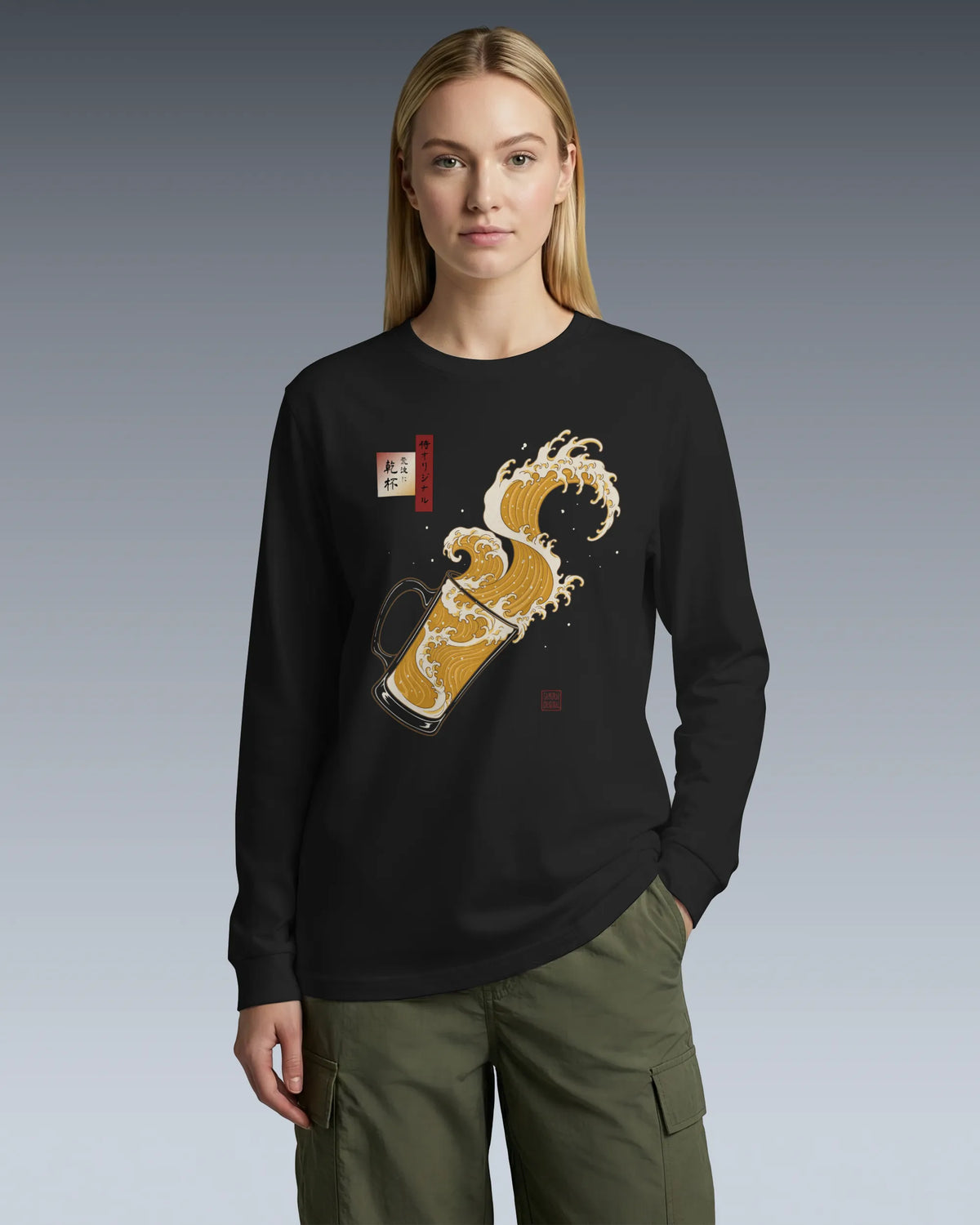 Beer Wave Ukiyo-e Unisex Long Sleeve Tee - Samurai Original