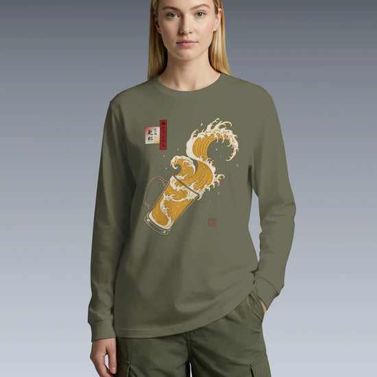 Beer Wave Ukiyo-e Unisex Long Sleeve Tee - Samurai Original