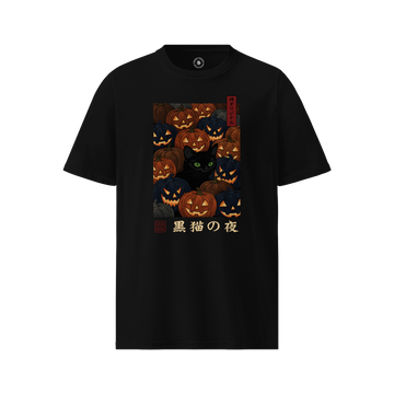 Black Cat Halloween Ukiyo-e Organic T-Shirt