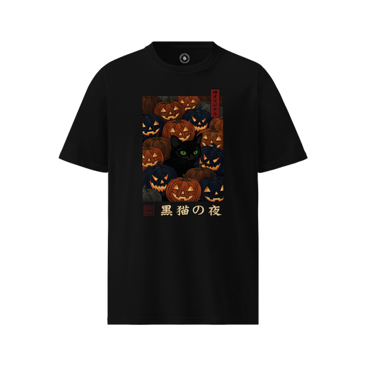 Black Cat Halloween Ukiyo-e Organic T-Shirt