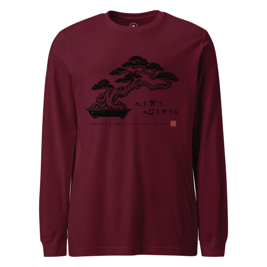 Bonsai – Nurture a Tree Nurture the Soul Unisex Long Sleeve Tee Maroon - Samurai Original