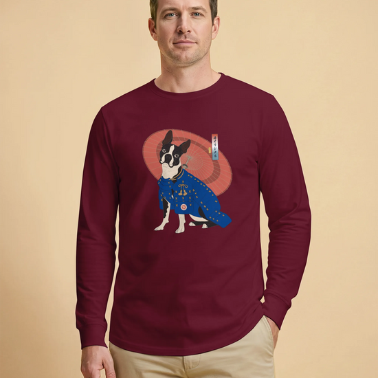 Boston Terrier Funny Dog Japanese Ukiyo-e Unisex Long Sleeve Tee 2 - Samurai Original