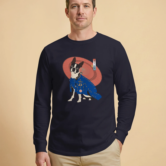 Boston Terrier Funny Dog Japanese Ukiyo-e Unisex Long Sleeve Tee 2 - Samurai Original