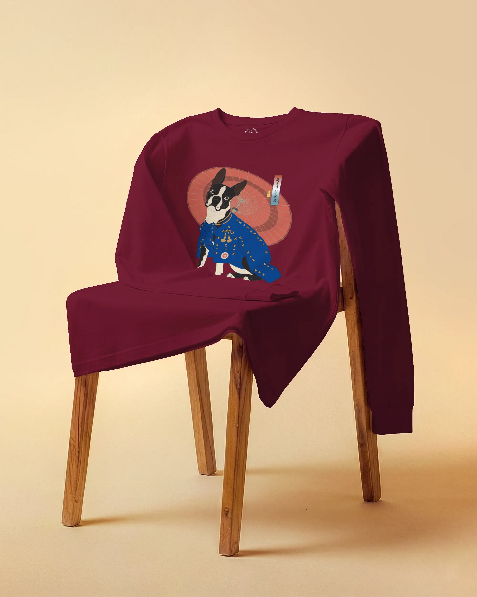 Boston Terrier Funny Dog Japanese Ukiyo-e Unisex Long Sleeve Tee 2 - Samurai Original