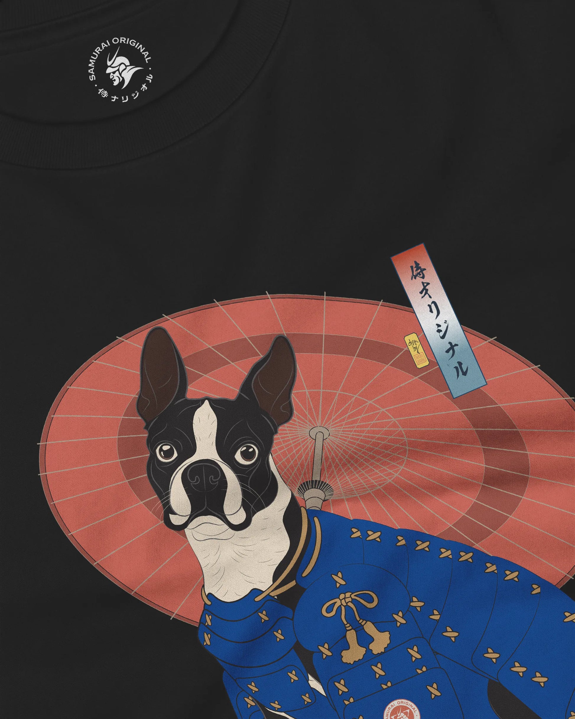 Boston Terrier Funny Dog Japanese Ukiyo-e Unisex Long Sleeve Tee 2 - Samurai Original