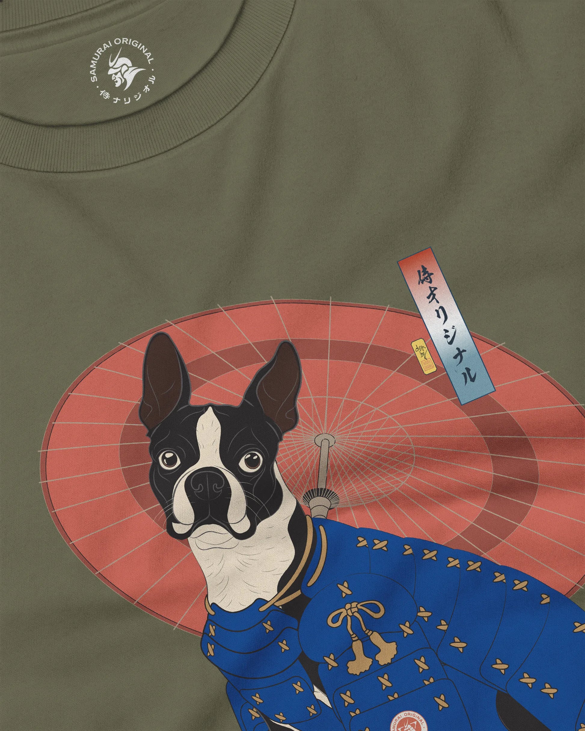 Boston Terrier Funny Dog Japanese Ukiyo-e Unisex Long Sleeve Tee 2 - Samurai Original