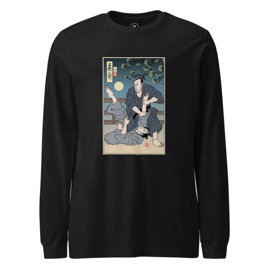 Brazilian Martial Jiu Jitsu 3 Ukiyo-e Unisex Long Sleeve Tee Black - Samurai Original