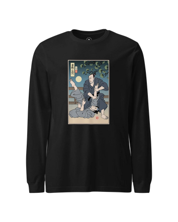 Brazilian Martial Jiu Jitsu 3 Ukiyo-e Unisex Long Sleeve Tee Black - Samurai Original