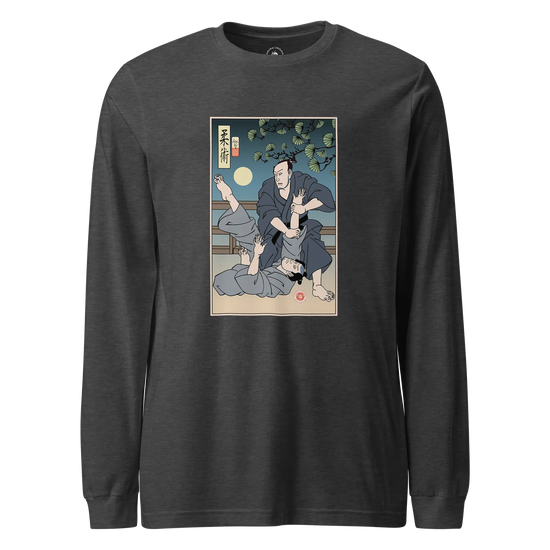Brazilian Martial Jiu Jitsu 3 Ukiyo-e Unisex Long Sleeve Tee Dark Grey Heather - Samurai Original