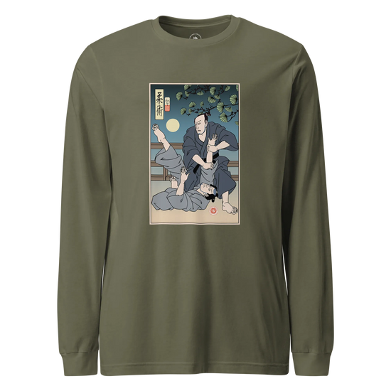 Brazilian Martial Jiu Jitsu 3 Ukiyo-e Unisex Long Sleeve Tee Military Green - Samurai Original