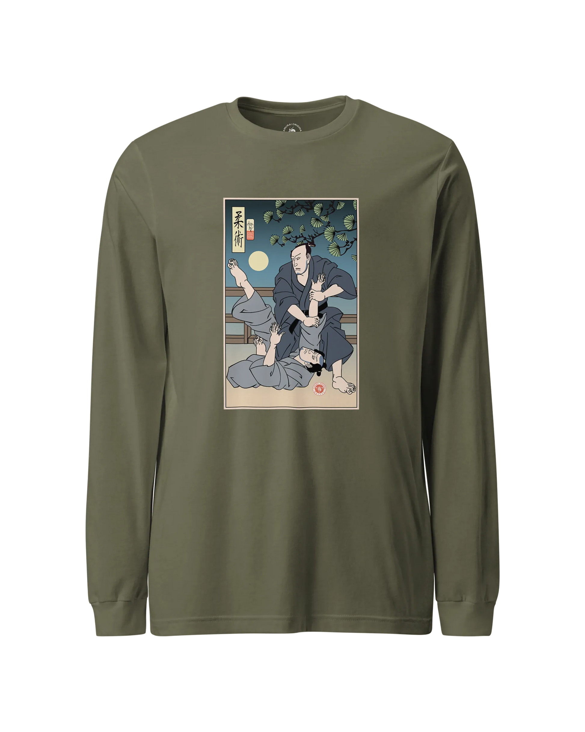 Brazilian Martial Jiu Jitsu 3 Ukiyo-e Unisex Long Sleeve Tee Military Green - Samurai Original