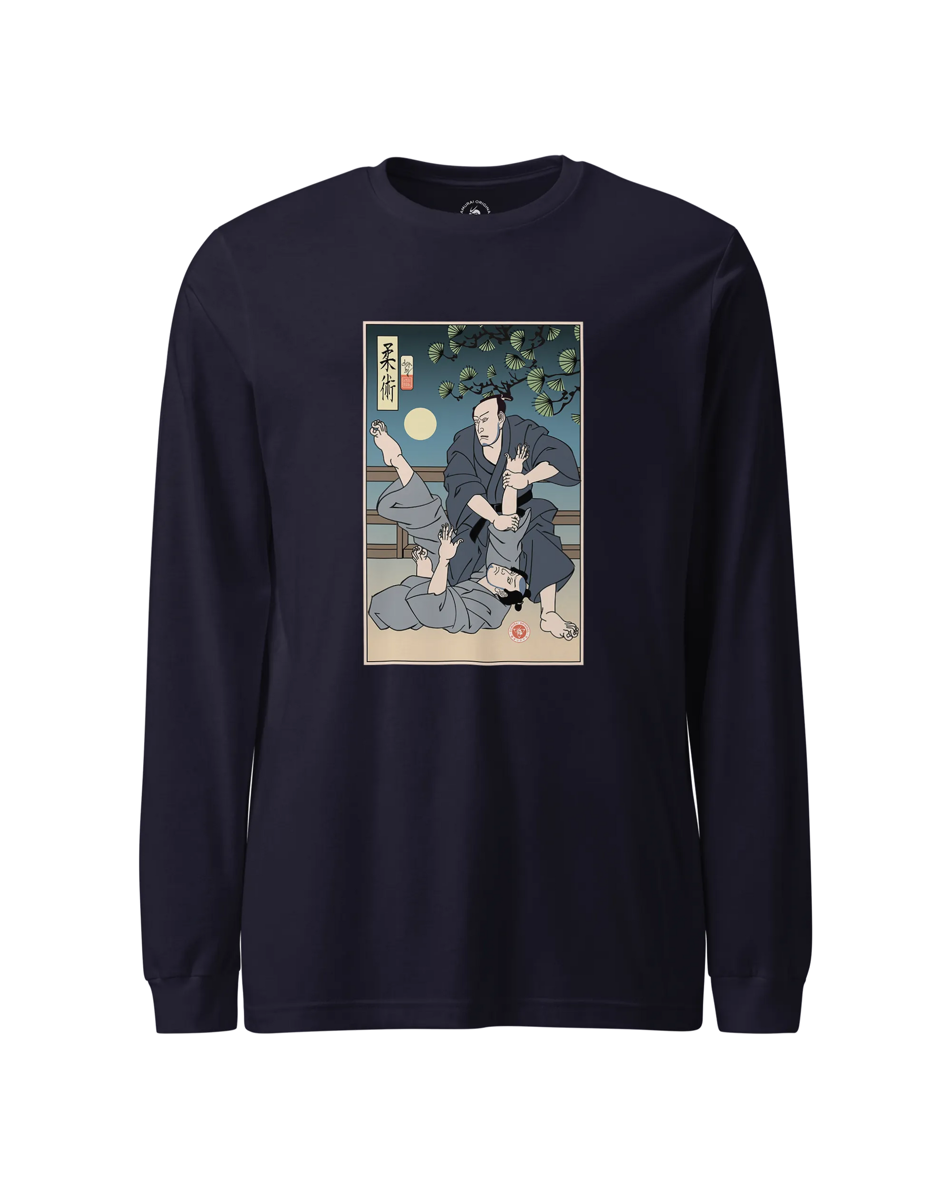 Brazilian Martial Jiu Jitsu 3 Ukiyo-e Unisex Long Sleeve Tee Navy - Samurai Original