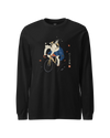 Cat Cycling Funny Japanese Ukiyo-e Unisex Long Sleeve Tee Black - Samurai Original