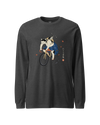 Cat Cycling Funny Japanese Ukiyo-e Unisex Long Sleeve Tee Dark Grey Heather - Samurai Original