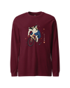 Cat Cycling Funny Japanese Ukiyo-e Unisex Long Sleeve Tee Maroon - Samurai Original