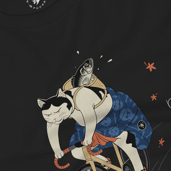 Cat Cycling Funny Japanese Ukiyo-e Unisex Long Sleeve Tee - Samurai Original