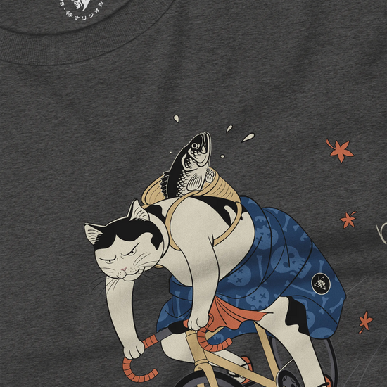 Cat Cycling Funny Japanese Ukiyo-e Unisex Long Sleeve Tee - Samurai Original