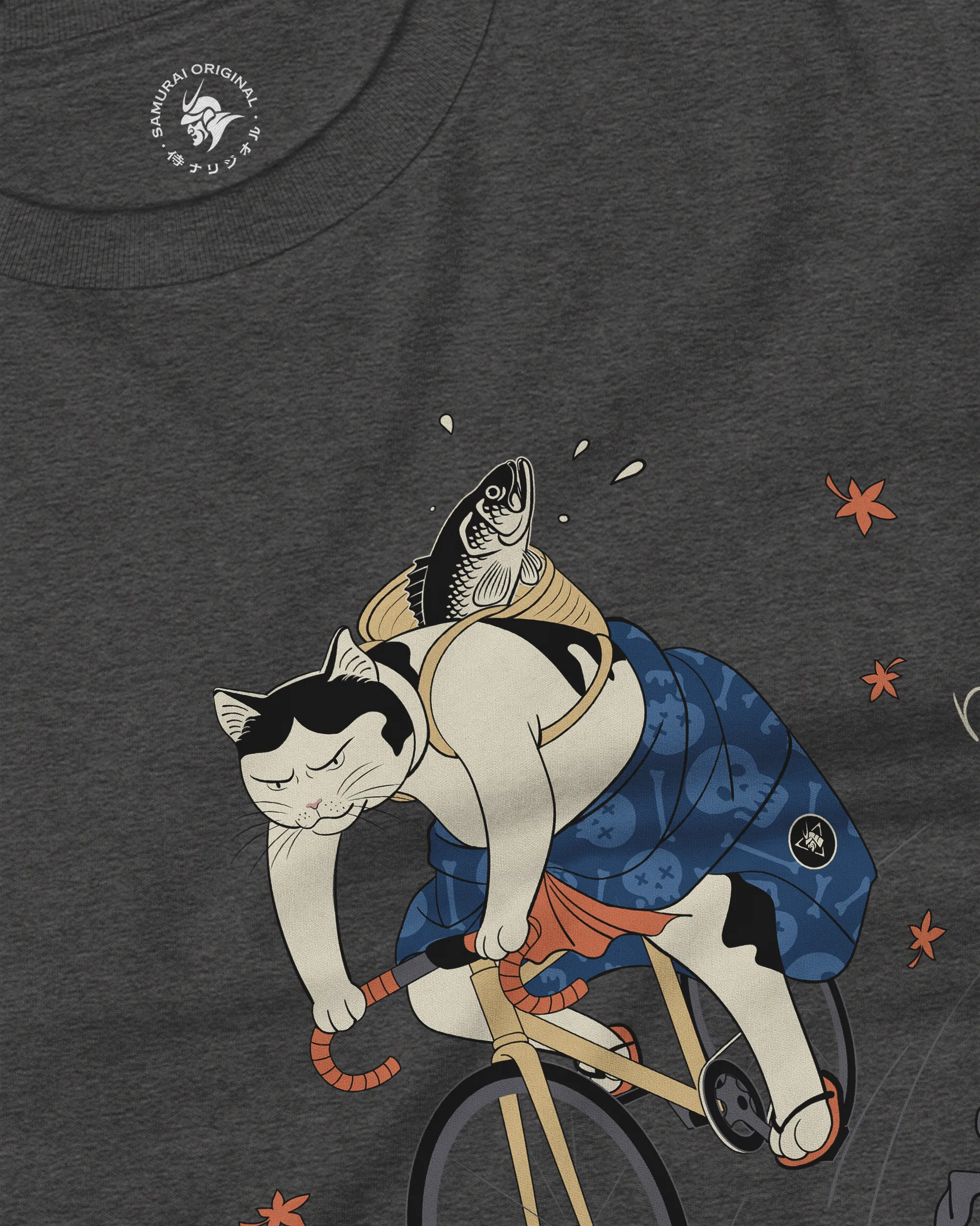 Cat Cycling Funny Japanese Ukiyo-e Unisex Long Sleeve Tee - Samurai Original