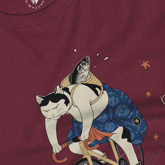 Cat Cycling Funny Japanese Ukiyo-e Unisex Long Sleeve Tee - Samurai Original