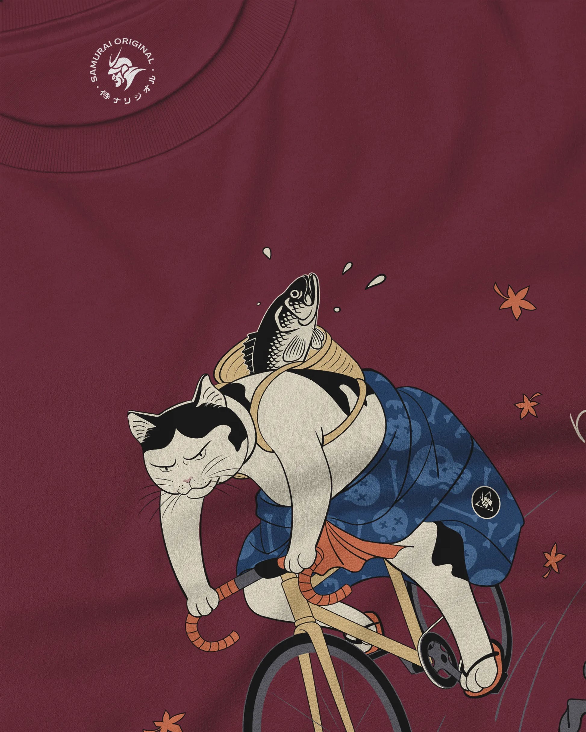 Cat Cycling Funny Japanese Ukiyo-e Unisex Long Sleeve Tee - Samurai Original