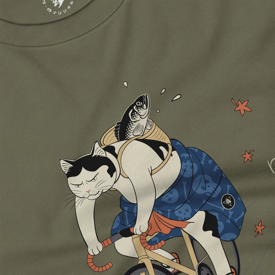 Cat Cycling Funny Japanese Ukiyo-e Unisex Long Sleeve Tee - Samurai Original