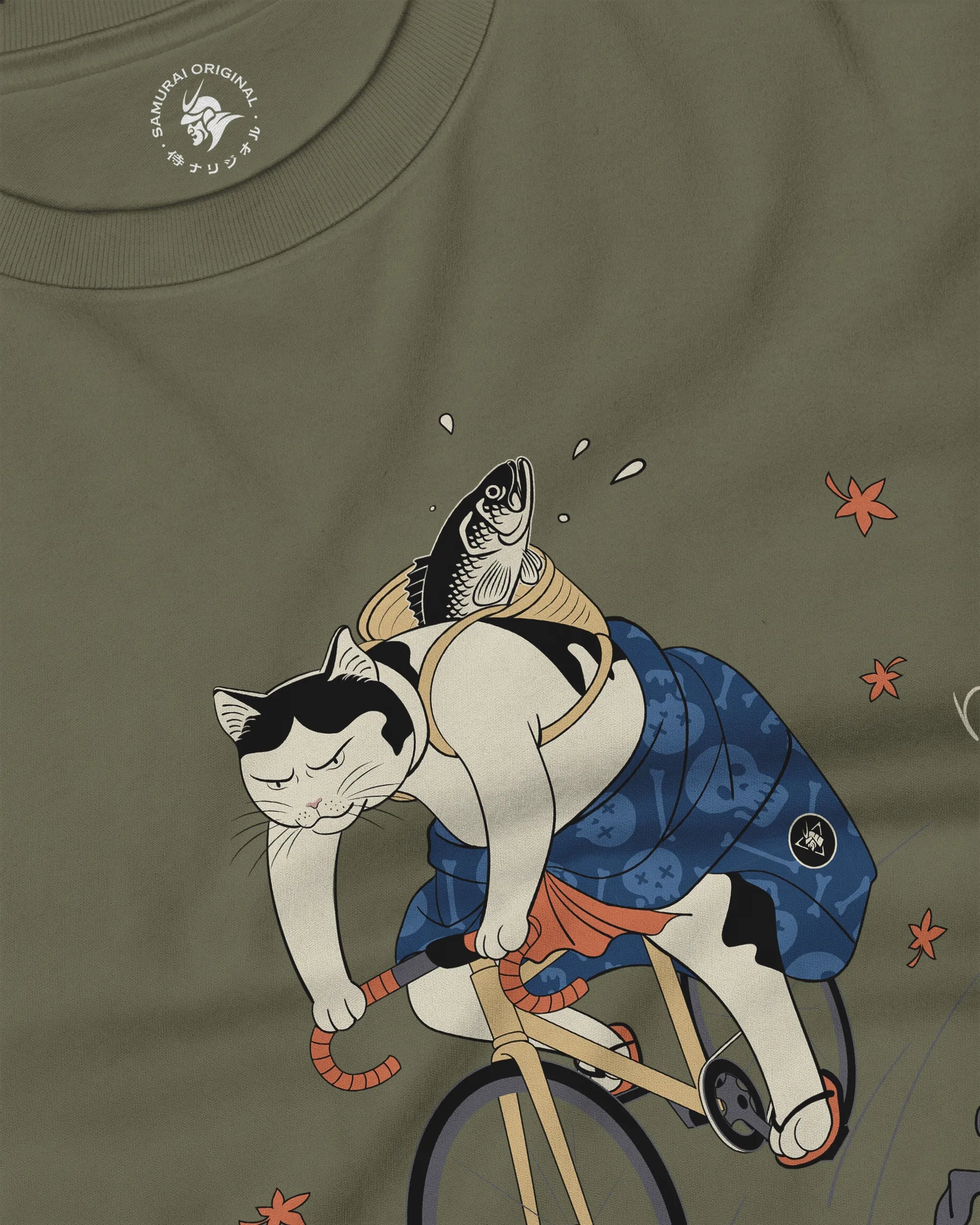 Cat Cycling Funny Japanese Ukiyo-e Unisex Long Sleeve Tee - Samurai Original