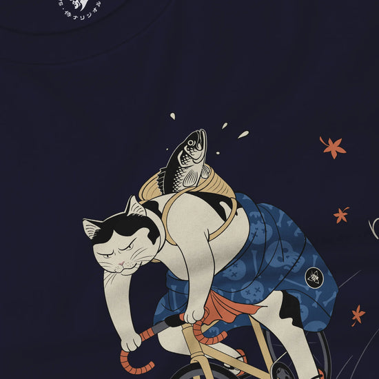 Cat Cycling Funny Japanese Ukiyo-e Unisex Long Sleeve Tee - Samurai Original