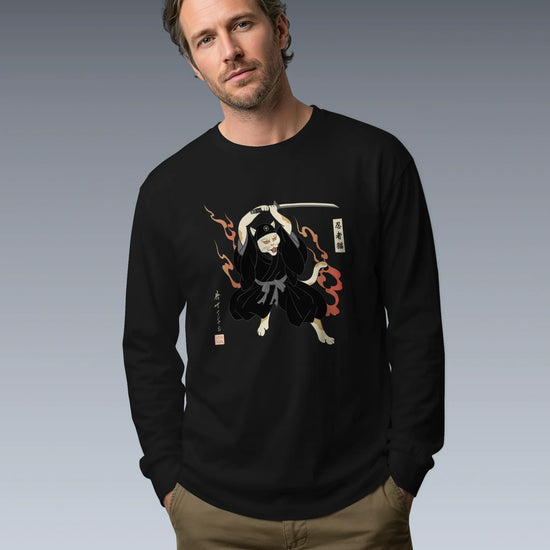 Cat Ninja Japanese Ukiyo-e Unisex Long Sleeve Tee - Samurai Original