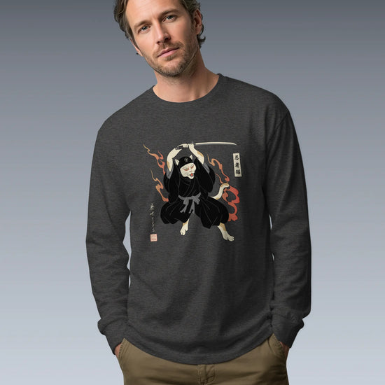 Cat Ninja Japanese Ukiyo-e Unisex Long Sleeve Tee - Samurai Original