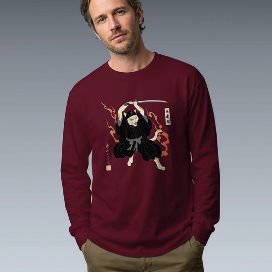 Cat Ninja Japanese Ukiyo-e Unisex Long Sleeve Tee - Samurai Original