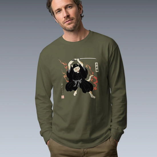 Cat Ninja Japanese Ukiyo-e Unisex Long Sleeve Tee - Samurai Original