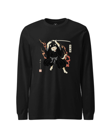 Cat Ninja Japanese Ukiyo-e Unisex Long Sleeve Tee Black - Samurai Original