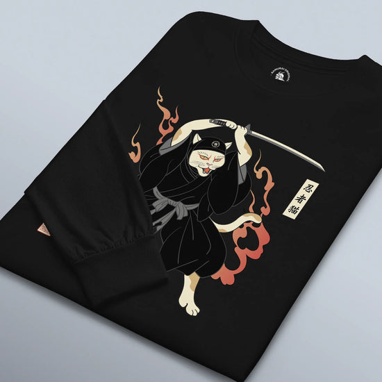 Cat Ninja Japanese Ukiyo-e Unisex Long Sleeve Tee - Samurai Original
